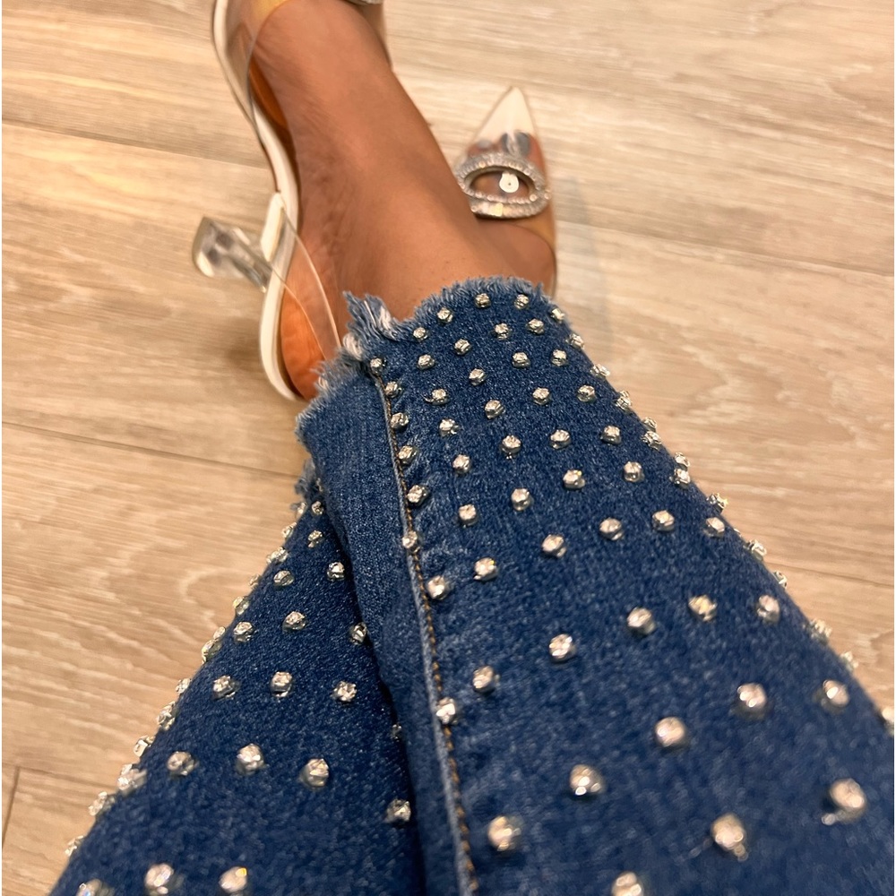 Custom Handmade crystal rhinestone studded skinny jeans size 2